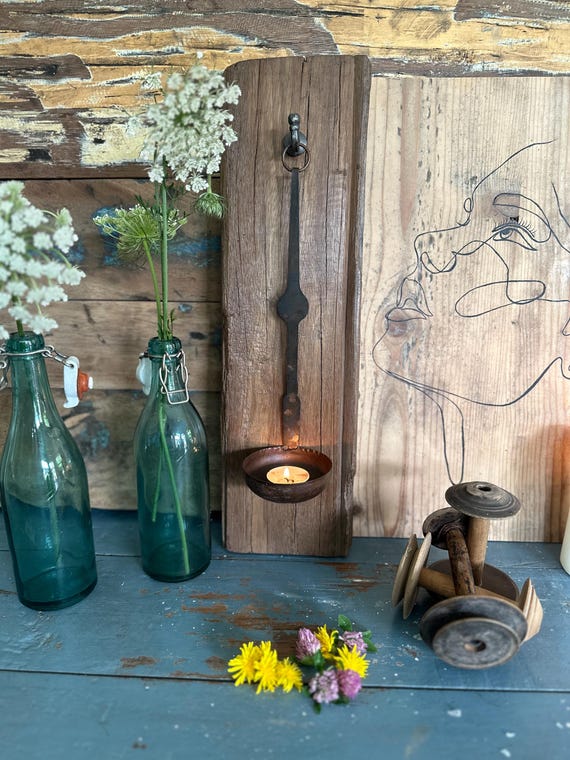 Candle holder wall candle holder vintage iron ladle antique finish