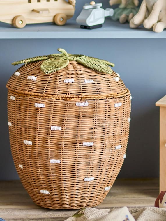 Basket storage basket with lid, rattan basket, children's room organization aid