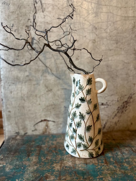 Ceramic jug, decorative vintage Swedish pattern water jug