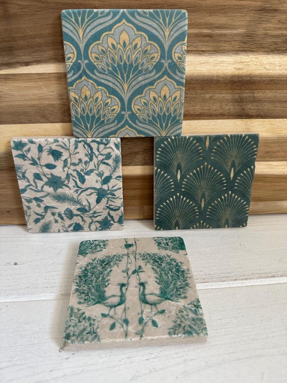 Coaster tiles made of tumbled marble in a set of 4 pieces