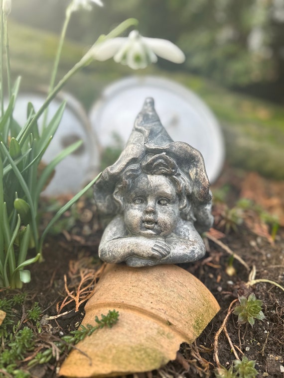 Stone bust elf bust concrete bust garden decoration vintage