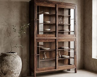 Vetrina, credenza, mobile da cucina, credenza da cucina, vetrina, mobilio, vintage, finitura anticata, mobile in legno