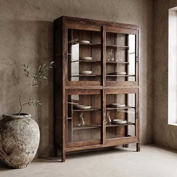 Display cabinet, cupboard, kitchen cabinet, kitchen sideboard, display case, furniture, vintage, antique finish, wooden cabinet