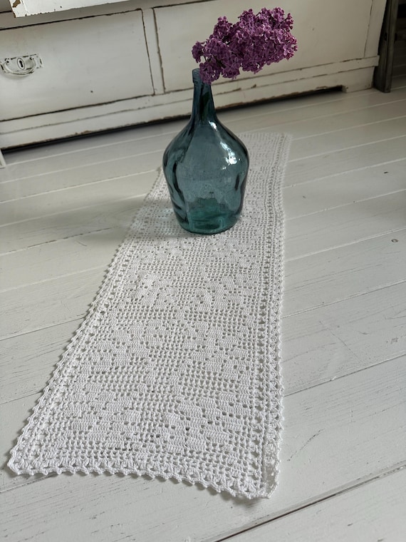 Crochet blanket tablecloth handmade runner blanket