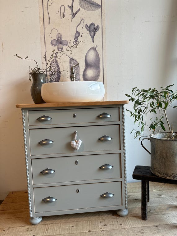 Chest of drawers bathroom furniture washbasin vanity unit cabinet complete vintage shabby bathroom old antique refurbished
