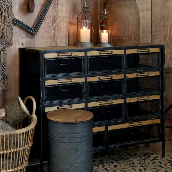 Chest of Drawers Furniture Industrial Style Metal Cabinet Antique Finish