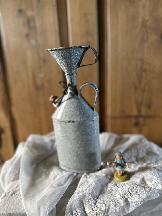 Old antique canteen with funnel set, enamel bottle, vintage shabby chic