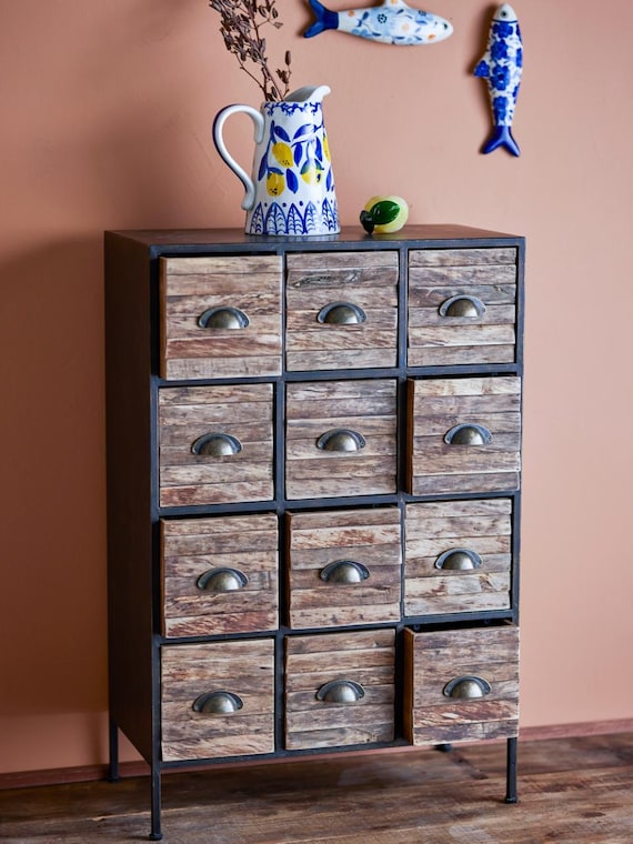 Furniture Chest of Drawers Cabinet Antique Finish Metal Chest of Drawers 12 Drawers