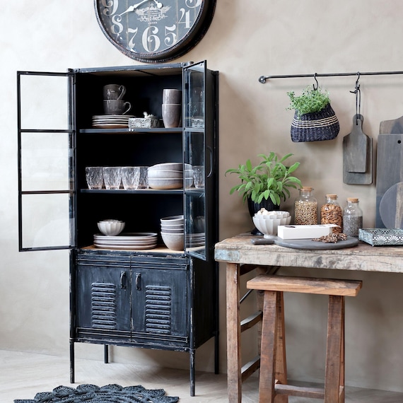 Display Cabinet Chest of Drawers Furniture Industrial Style Metal Cabinet Antique finish
