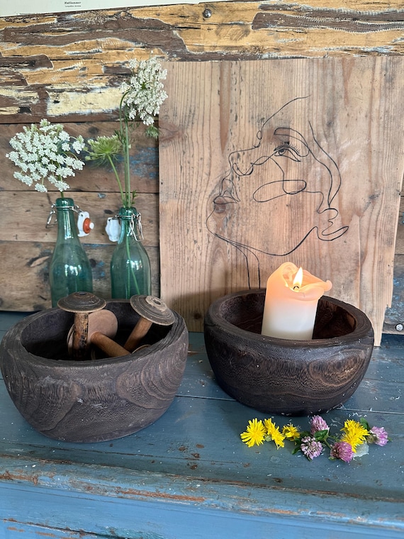 Wooden bowl, old wood, antique finish