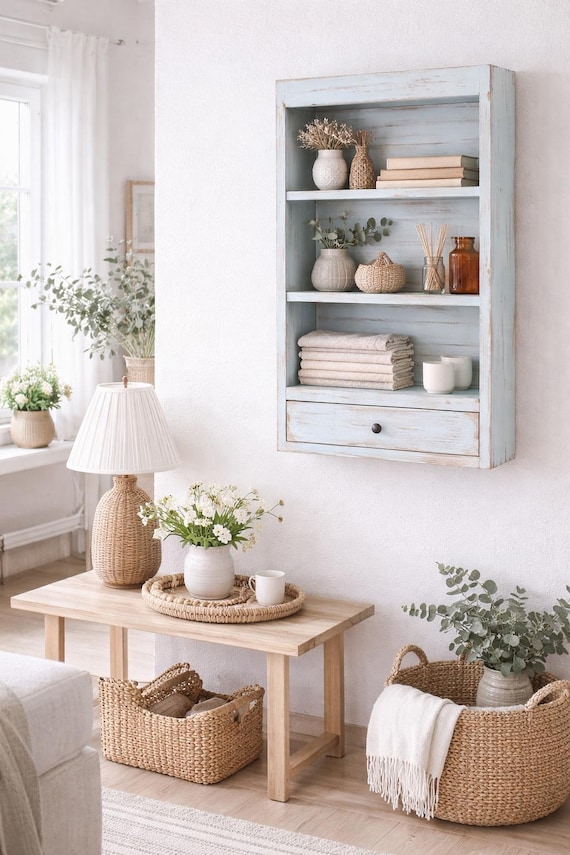 Cabinet, shelf, hanging display case, antique finish furniture, shelving unit