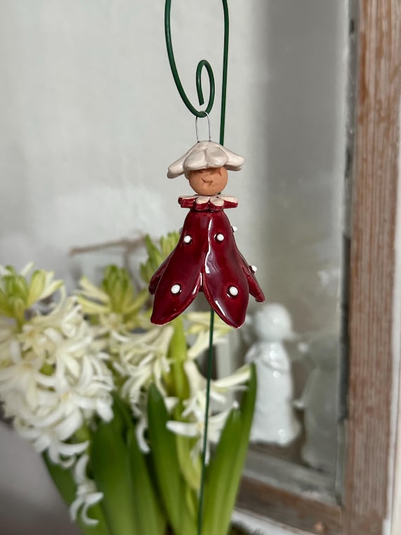 Flowers ceramic figures vintage handmade art ceramic decoration garden stake garden decoration