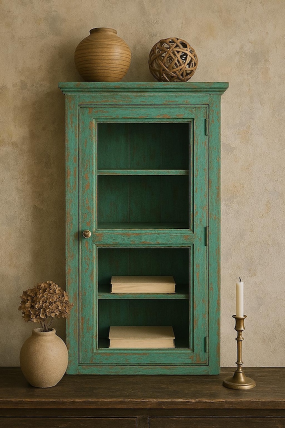 Display cabinet hanging cabinet cupboard hanging display cabinet furniture glass display cabinet shelf cabinet antique finish