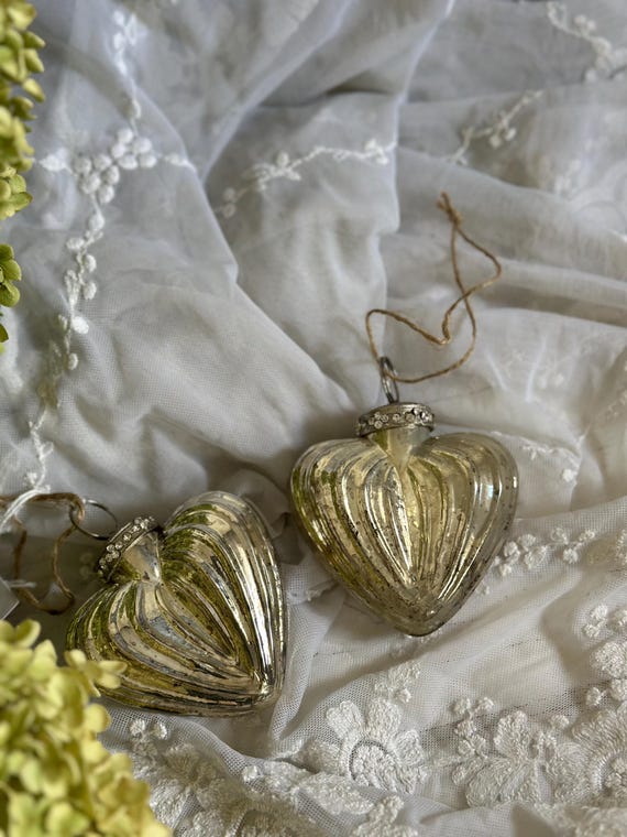 Christmas balls Christmas tree balls hearts silver glass glass vintage glass balls