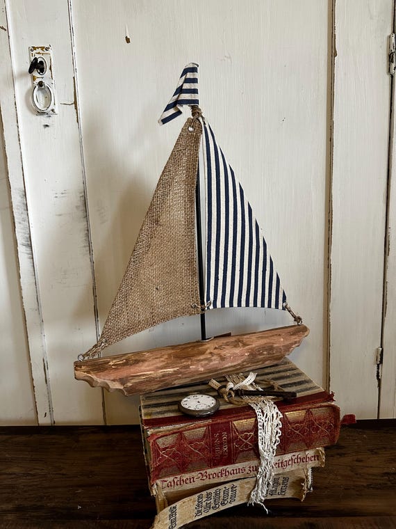 Sailboat decorative boat old wood and metal decoration vintage