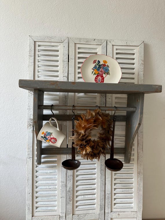 Shelf Organizer with 5 Hooks Kitchen Shelf Hook Rail Vintage Industrial Style