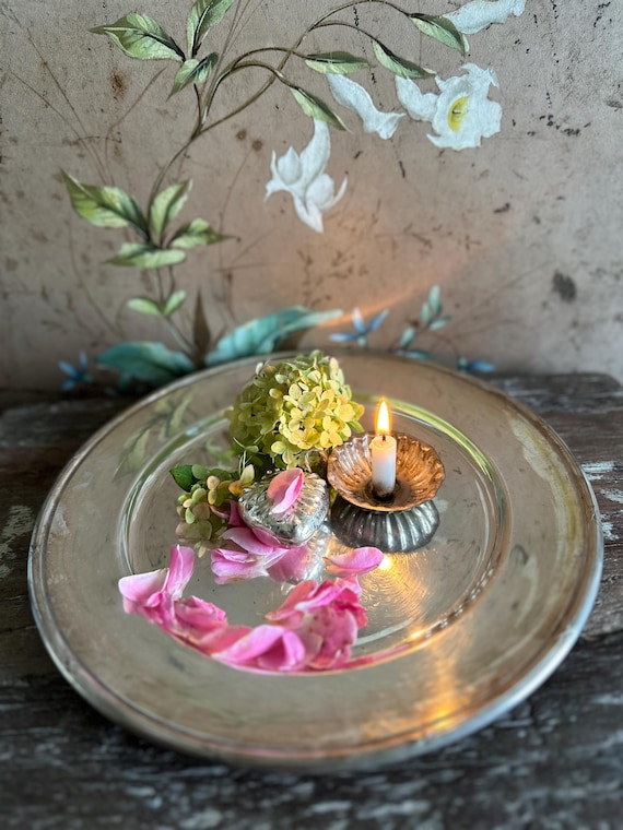 Old antique plates silver plate tray vintage decoration shabby