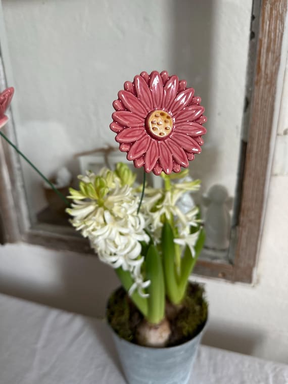 Flowers ceramic flowers vintage handmade art ceramic decoration garden stake garden decoration