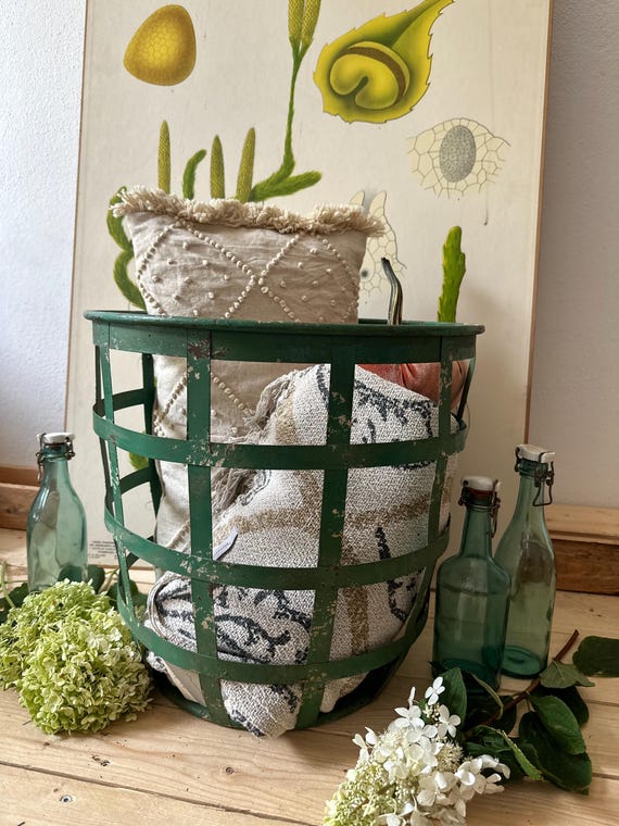 Wire Basket Iron Basket Hanging Basket Vintage Storage Basket Metal Basket
