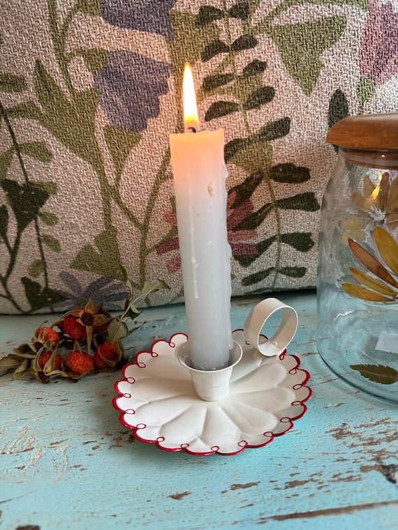 Chamber candlestick candle holder enamel white