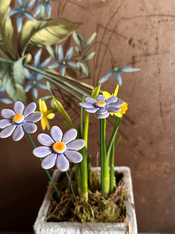 Flowers ceramic flowers vintage handmade art ceramic decoration garden stake garden decoration