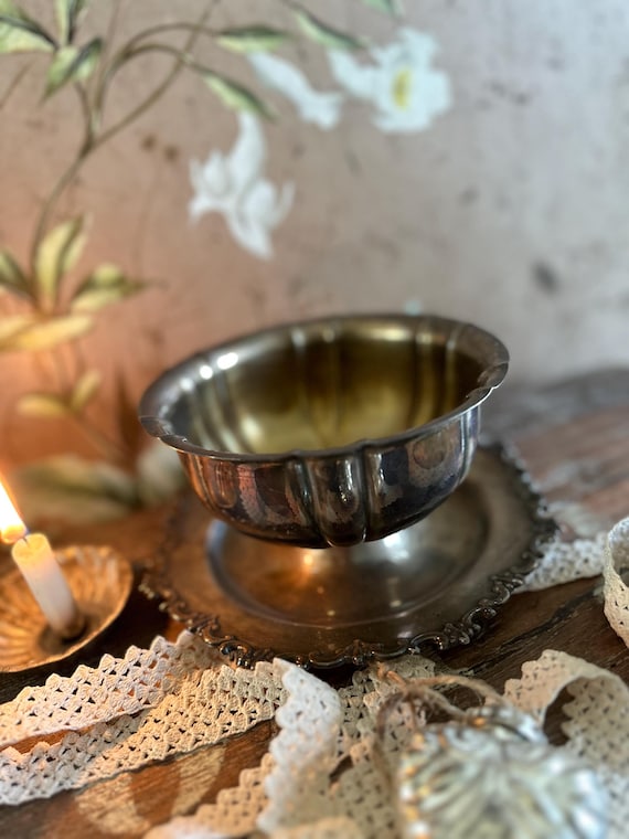 Old antique farmer's silver bowl vintage decorative plate