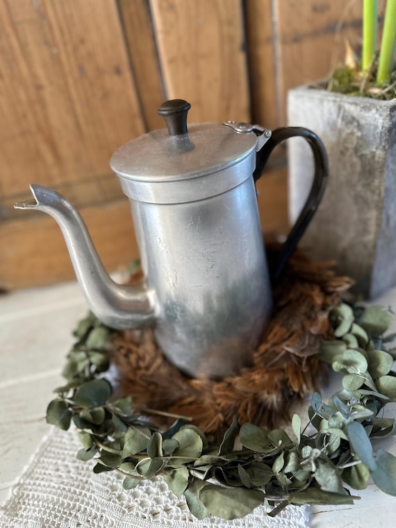 old antique pitcher jug aluminum pitcher brown vintage shabby