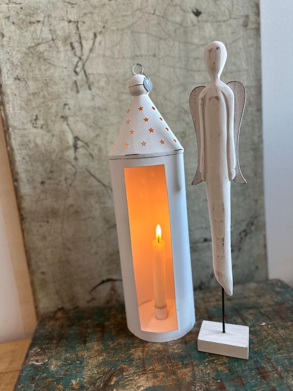 Lantern, candle lantern, zinc lantern, light house, candle house, vintage metal house, white