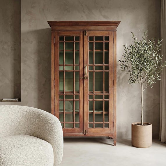 Display cabinet, cupboard, kitchen cabinet, kitchen sideboard, display case, furniture, vintage, antique finish, wooden cabinet