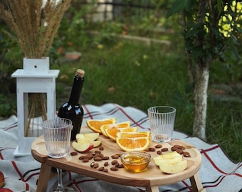 Tavolo portatile per vino in legno da esterno, regalo personalizzato, tagliere per vino sommelier