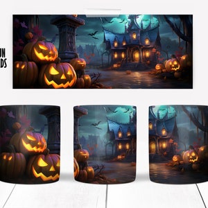 Halloween, Mug Sublimation Template - Sublimation Designs -11Oz Mug -15Oz Mug PNG Mug Templates - Cricut Mug Press Designs Wrap