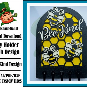 Bee Arch Key Hanger or Decor - Bee Key Holder Laser Ready Files - Gowforge and Lightburn Tested