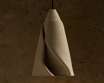 Lámpara colgante de cerámica con impresión 3D real, canal de arena beige crudo cónico