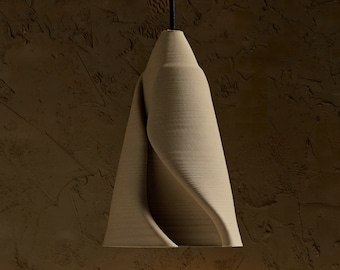 Ceramic Real 3D Printing Pendant Light Conical Ecru Beige Sand Flume