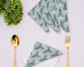 Guardanapos estampados à mão com blocos florais verde-sálvia e branco 100% algodão puro – presentes perfeitos para casamentos, eventos e dia dos pais, laváveis
