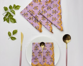 Lavender yellow scallop cotton Embroidery Napkins for table decoration and christmas gift | Reusable Floral Table Linen