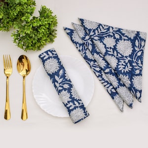 Handmade Napkin royal blue hand block printed napkin cotton napkins block printed napkin floral napkins party napkins table decorate napkins