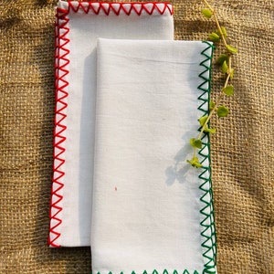 Christmas Indian Hand Embroidery Cotton Cloth Napkins, Wedding Events, Home Party, Christmas gifts, Dinner Gifts Red and green All sizes image 3