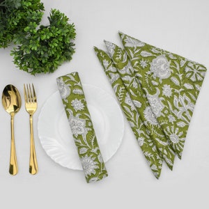 Tovaglioli da tavola artigianali in tessuto stampato a mano con motivo floreale verde pappagallo, arredamento per la casa e la cucina, matrimonio, festa, oggetti unici, regalo di Halloween
