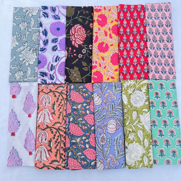 Mix and Match Indian Hand Block Floral Cotton linen Cloth Napkins, Wedding Events Home Party, Mix Prints Dining Table Napkins-Dinner set