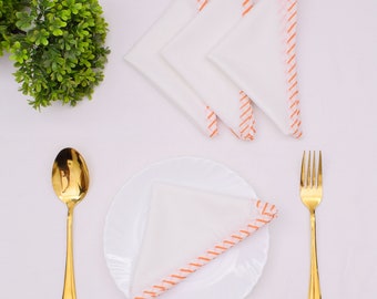 Serviettes en tissu de coton à bordure THOHAT blanche et orange, cadeau de mariage, maison, restaurant, fête, ferme, 9 x 9" - Serviettes à thé, 20 x 20" - Serviettes de dîner