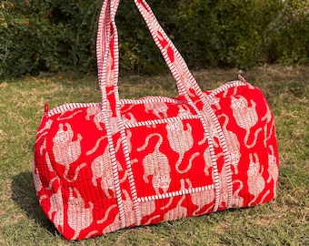 Handgemachte Red Tiger Cotton Quilted Duffle Bag: Reise-Sportgepäck