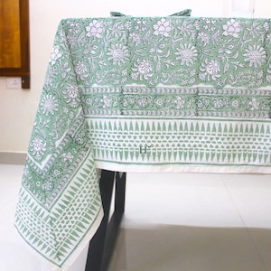 Olive green Hand block printed Tablecloth Custom Table Cloth Table Linens Wedding  dining table cover Christmas gift for events thanksgiving