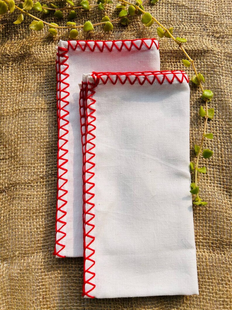 Christmas Indian Hand Embroidery Cotton Cloth Napkins, Wedding Events, Home Party, Christmas gifts, Dinner Gifts Red and green All sizes image 4