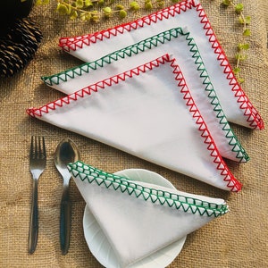 Christmas Indian Hand Embroidery Cotton Cloth Napkins, Wedding Events, Home Party, Christmas gifts, Dinner Gifts Red and green All sizes image 2