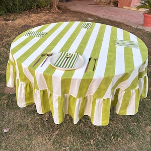 round tablecloth with ruffles Light Green Hand block Printing cotton cloth/Festive tablecloth/occasion dinner tablecloth/express shipping