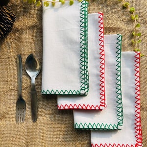 Christmas Indian Hand Embroidery Cotton Cloth Napkins, Wedding Events, Home Party, Christmas gifts, Dinner Gifts Red and green All sizes image 1