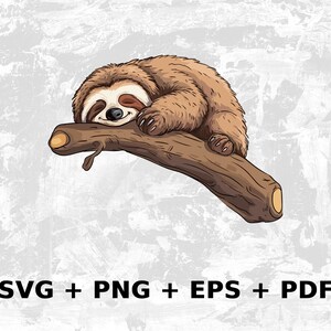 Cartoon Schlafendes Faultier Svg Png Eps, Kommerzielle Nutzung Clipart Vektorgrafiken für Wandkunst, T-Shirts, Sublimation, Print on Demand
