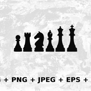Pièces d&#39;échecs SVG - Silhouette imprimable, graphique vectoriel, téléchargement instantané, utilisation commerciale, svg, jpg, png, eps, pdf