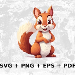 Cartoon Eichhörnchen Svg Png Eps, Kommerzielle Nutzung Clipart Vektorgrafiken für Wandkunst, T-Shirts, Sublimation, Print on Demand